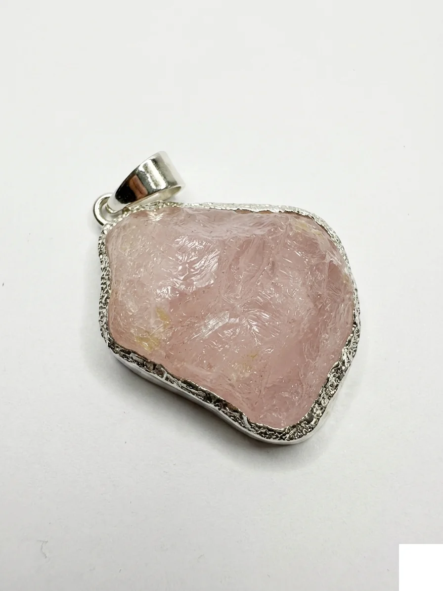 Rough Pink Quartz Rectangle Pendant - image 1