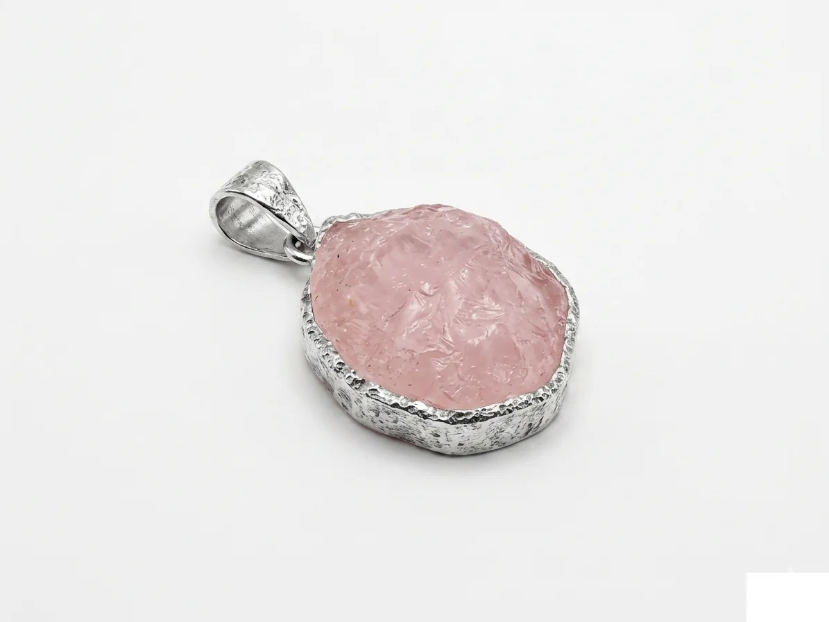 Rough Pink Quartz Circle Pendant - image 1