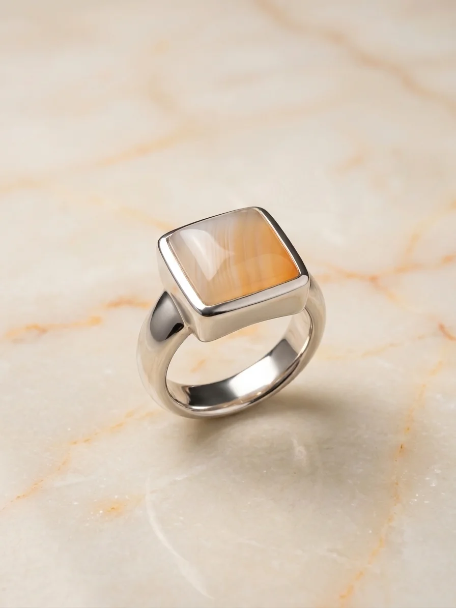 Square Bezel Agate Ring - image 1