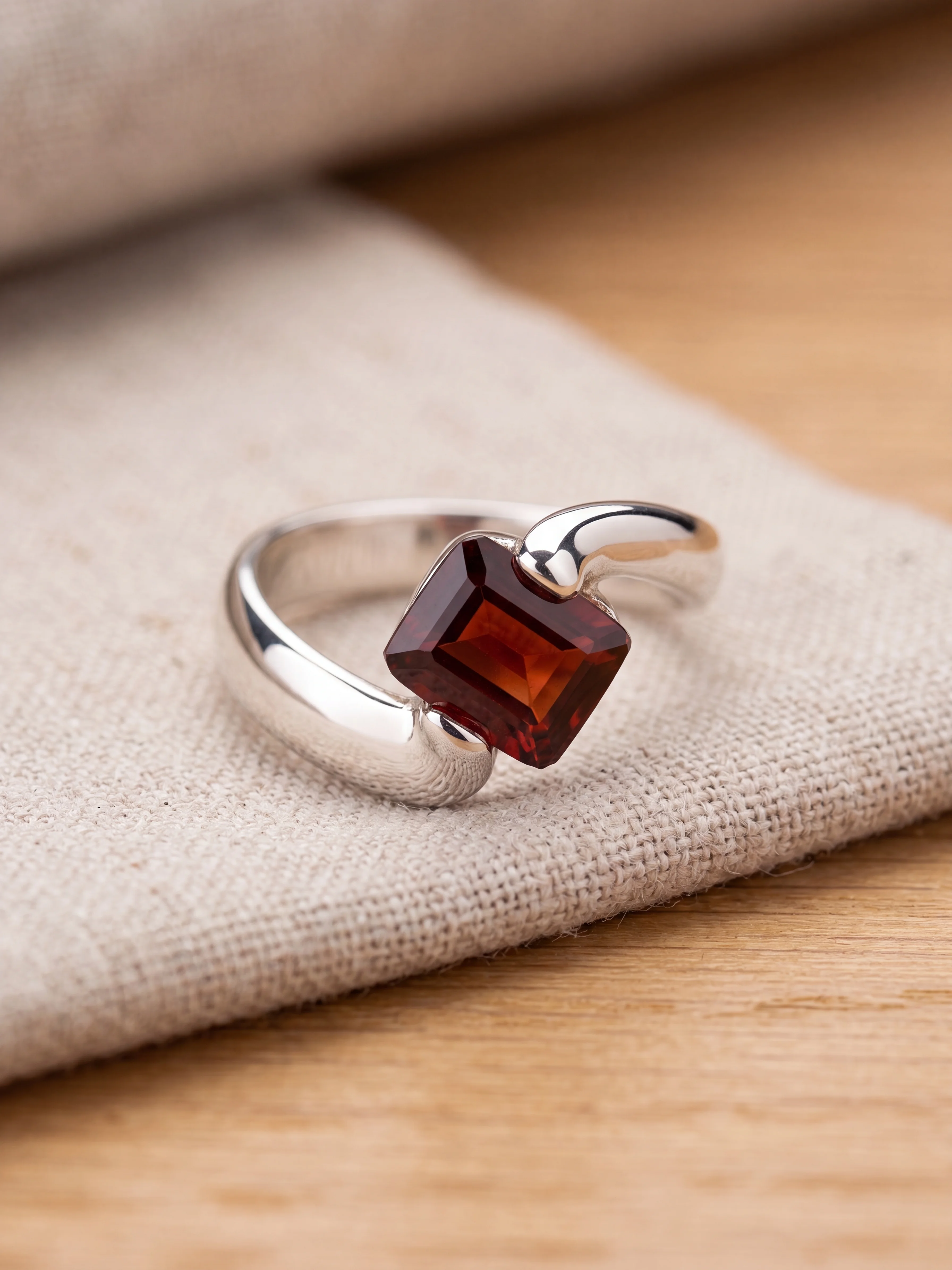 Square Garnet 2-Prong Ring - image 1