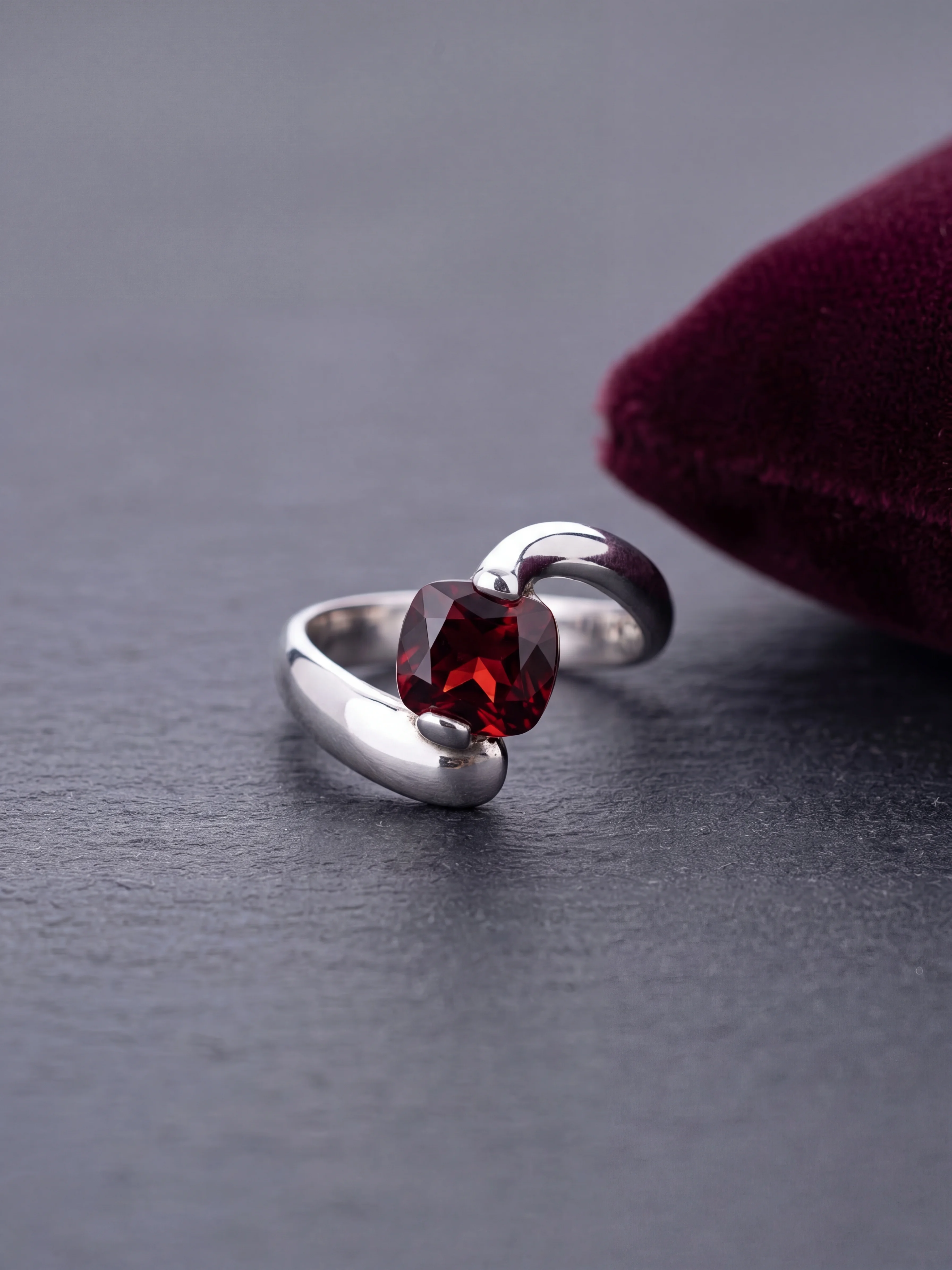 Square Garnet Prong Ring - image 1