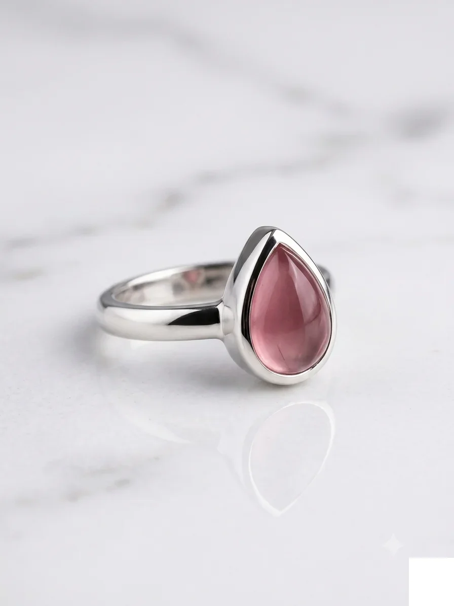 Small Triangle Bezel Pink Quartz Ring - image 1